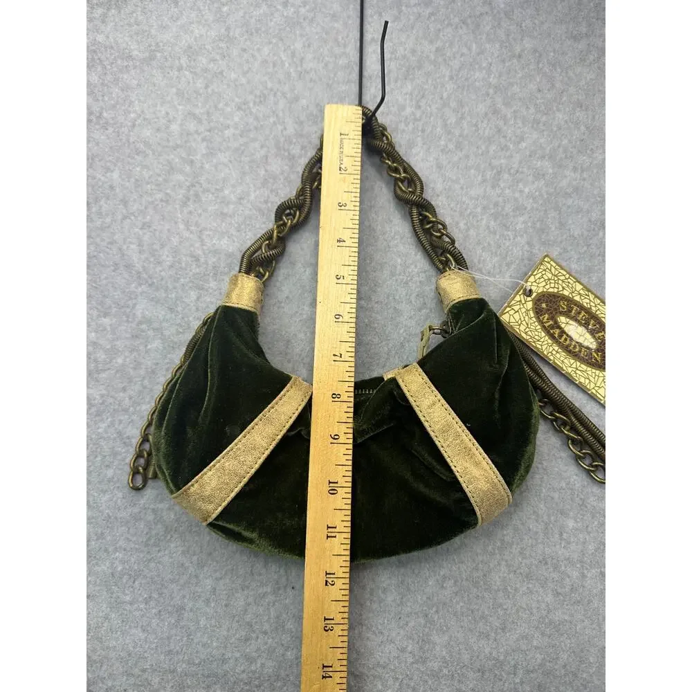 Steve Madden Green Velvet Medusa Hobo Bag Heavy Bronze Chain